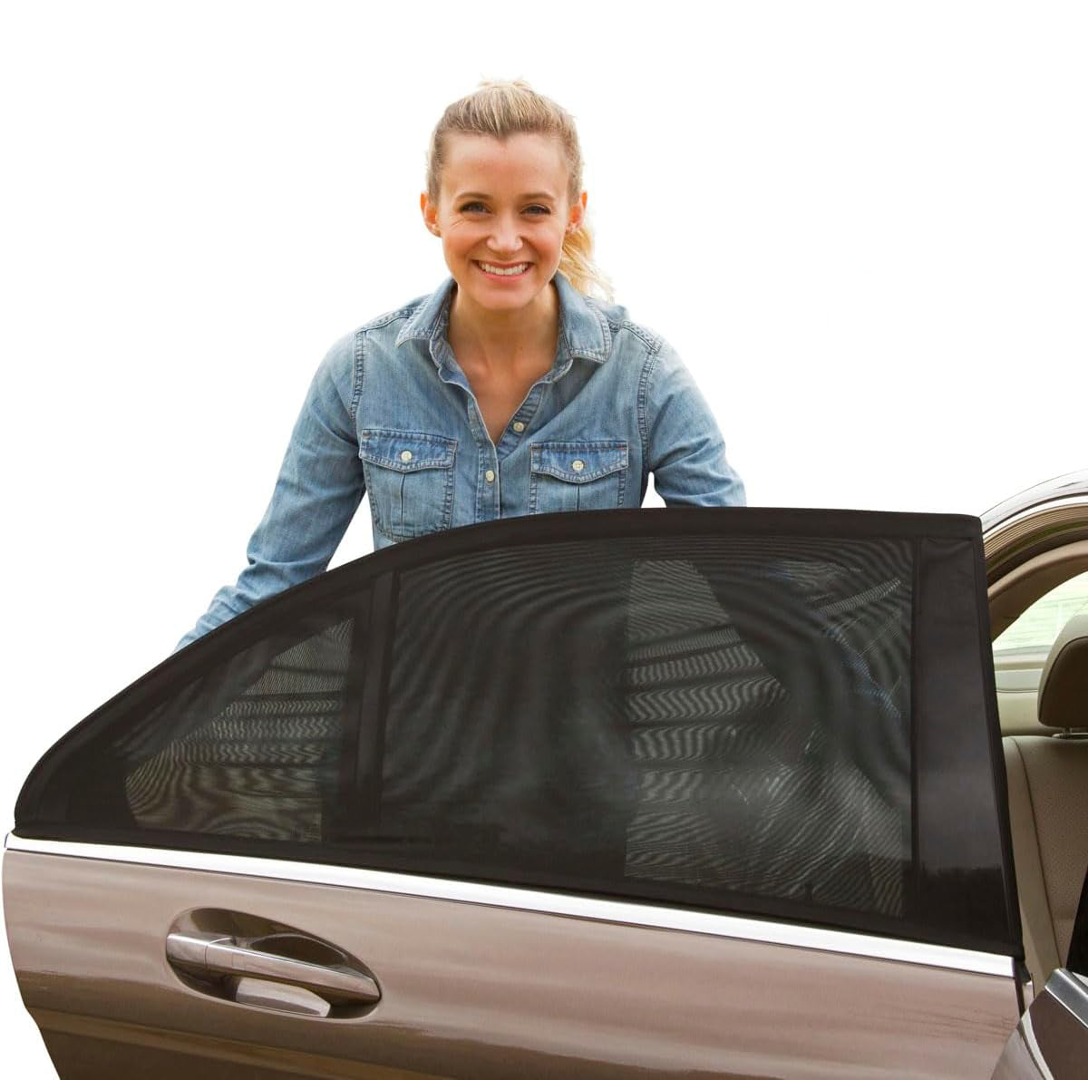 Universal Car Window Pullover Sun Shade Mesh | Heat Insulation | Air Circulation | Prevents Dusts and Insects | Foldable | Protects from The Sun| Fits All (99%) Cars - The Ultimate Sun Shade (Pack of 4)