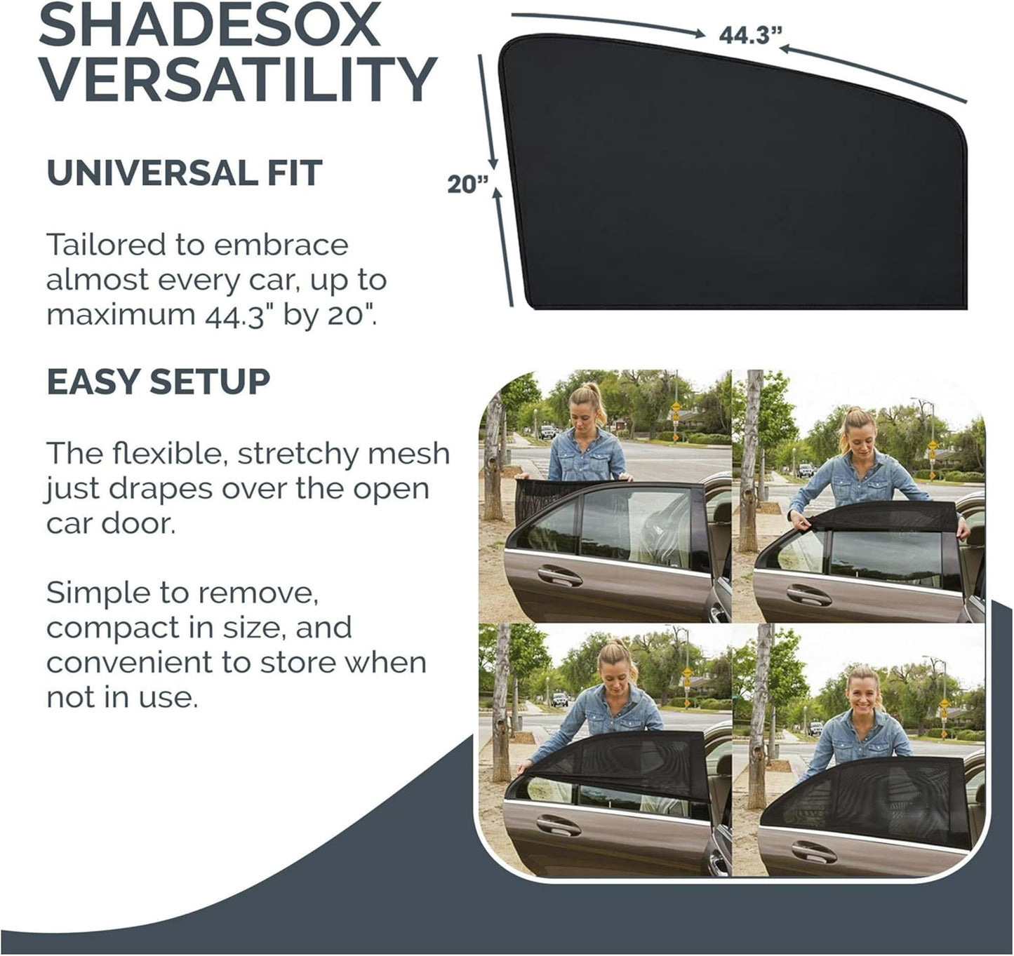 Universal Car Window Pullover Sun Shade Mesh | Heat Insulation | Air Circulation | Prevents Dusts and Insects | Foldable | Protects from The Sun| Fits All (99%) Cars - The Ultimate Sun Shade (Pack of 4)