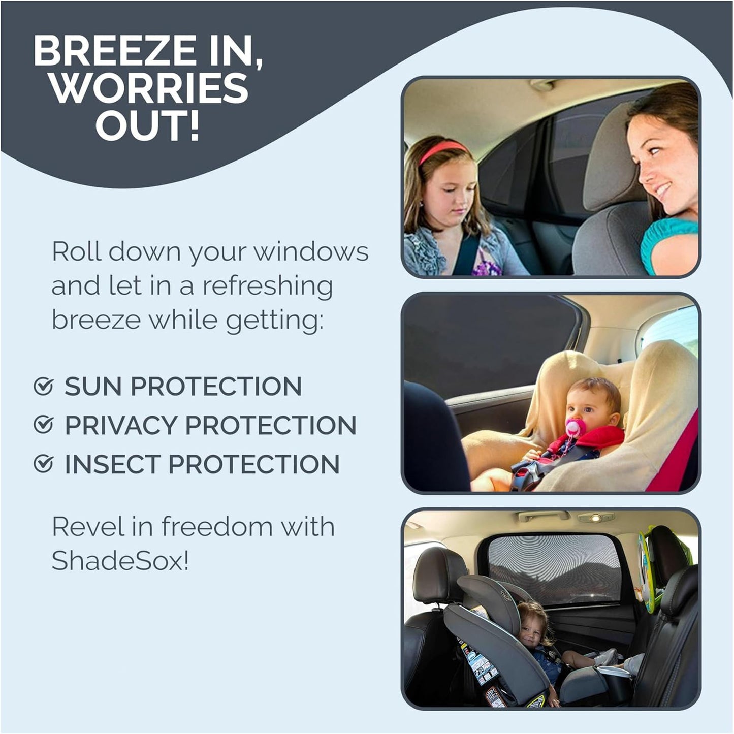 Universal Car Window Pullover Sun Shade Mesh | Heat Insulation | Air Circulation | Prevents Dusts and Insects | Foldable | Protects from The Sun| Fits All (99%) Cars - The Ultimate Sun Shade (Pack of 4)