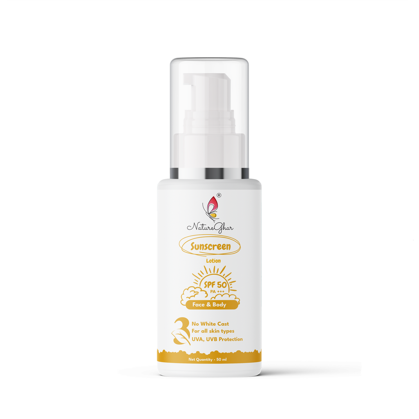 NatureGhar Sunscreen For Perfect Sun Protection with SPF 50 - All Skin Types | Leaves No White Cast | Feels Very light on Skin