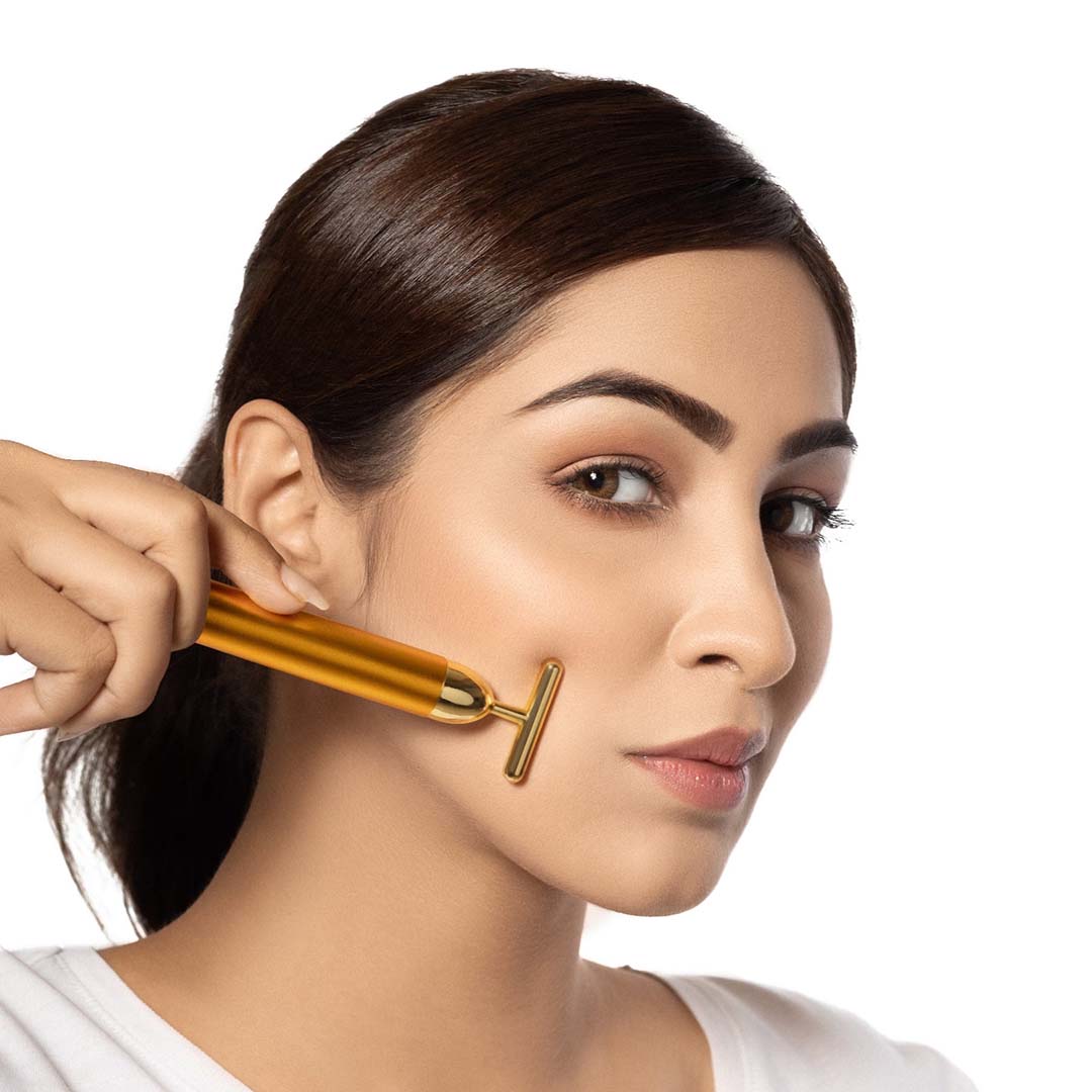 24K Gold Vibrating Facial Massager For Youthful Glow, Instant Face Lift & Bye-Bye Puffiness