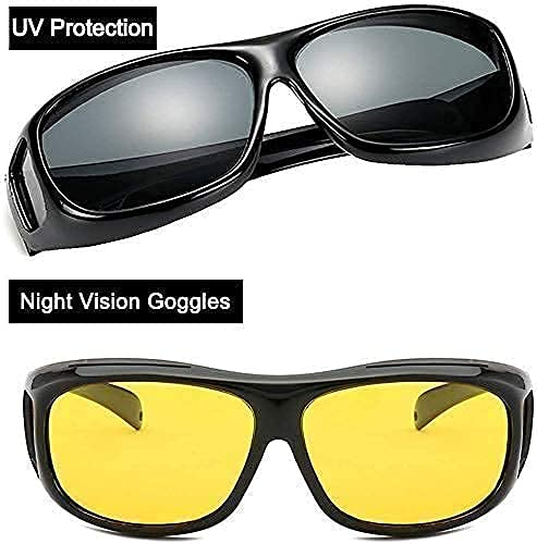 HD Vision Day & Night Unisex Goggles - Anti-Glare, Polarized Sunglasses for Men & Women as Driving Glasses UV Protection for all Bikes & Cars - Pack of 2 Googles