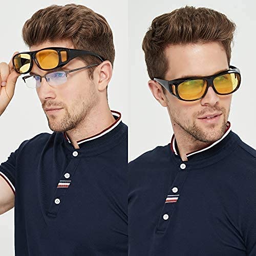 HD Vision Day & Night Unisex Goggles - Anti-Glare, Polarized Sunglasses for Men & Women as Driving Glasses UV Protection for all Bikes & Cars - Pack of 2 Googles