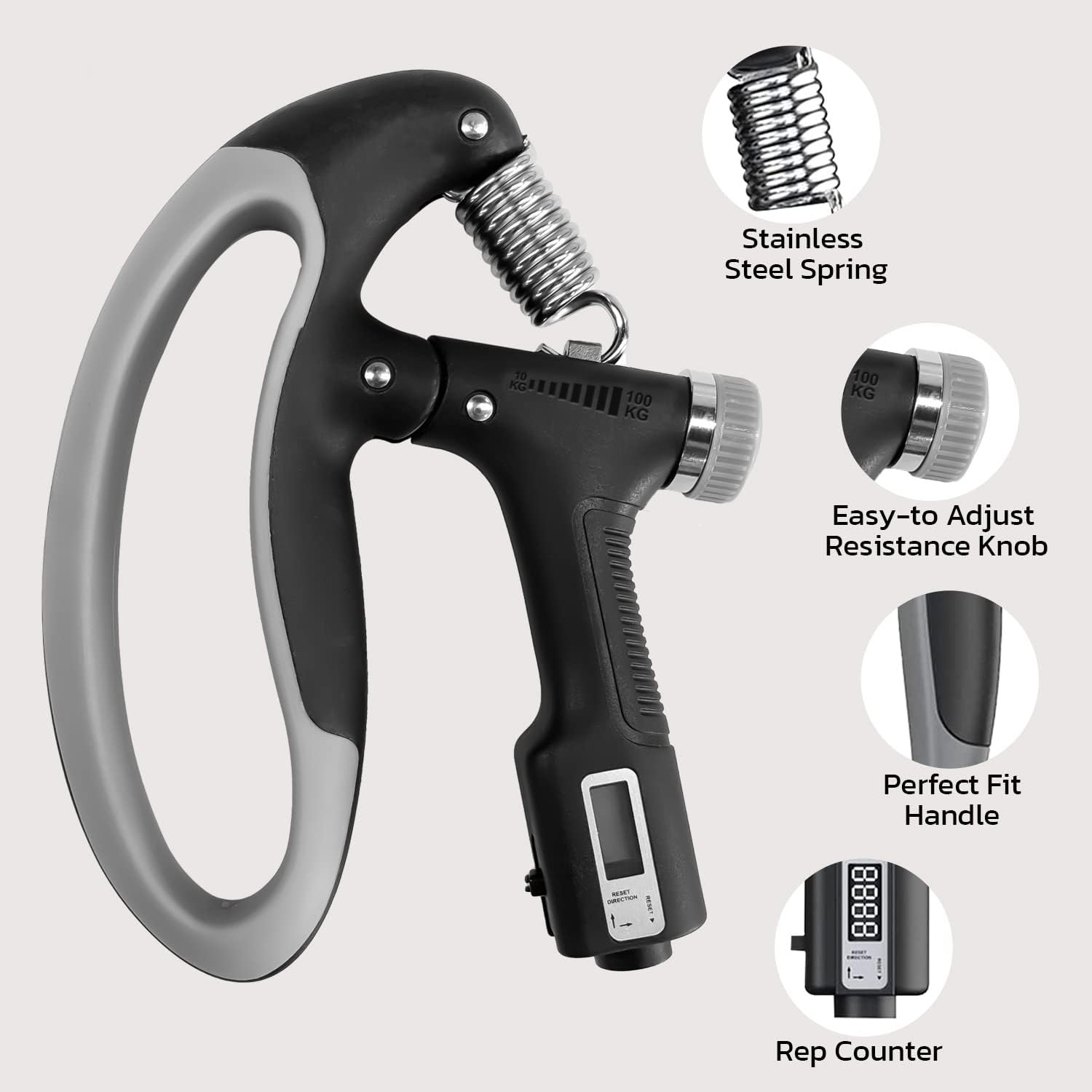 Adjustable Hand Grip Strengthener with Digital Counter Boost Your Forearm, Wrist & Hand Strength with Customizable Resistance - 10 to 100Kgs