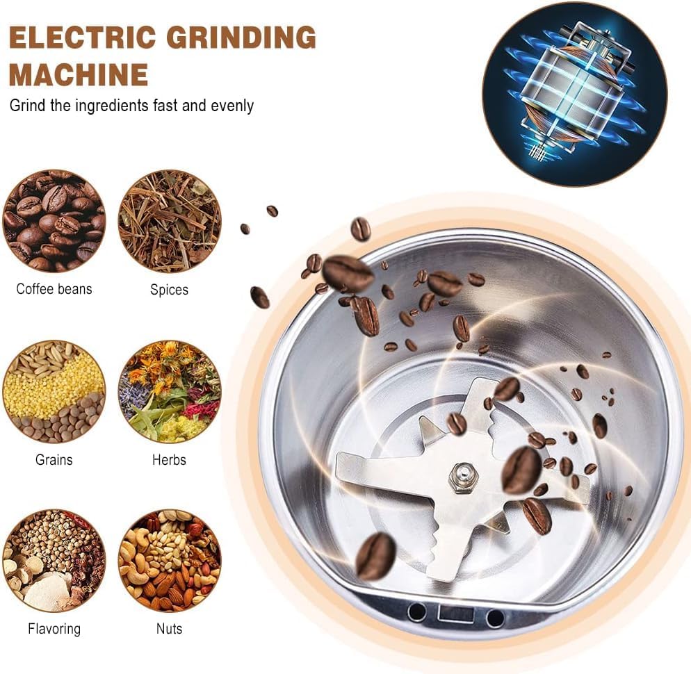 Portable Grinder with Powerful Stainless Steel Blades – One-Touch Quick Grinding for Masala, Spices, Nuts, Grains & Coffee