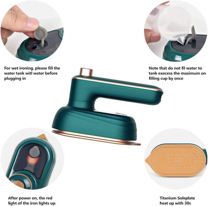 Foldable 180 degrees rotatable Handheld Steam Iron for Professional Fabric Care, Wrinkle-Free Clothes, Dual Dry & Wet Function - Easy Ironing On the Go