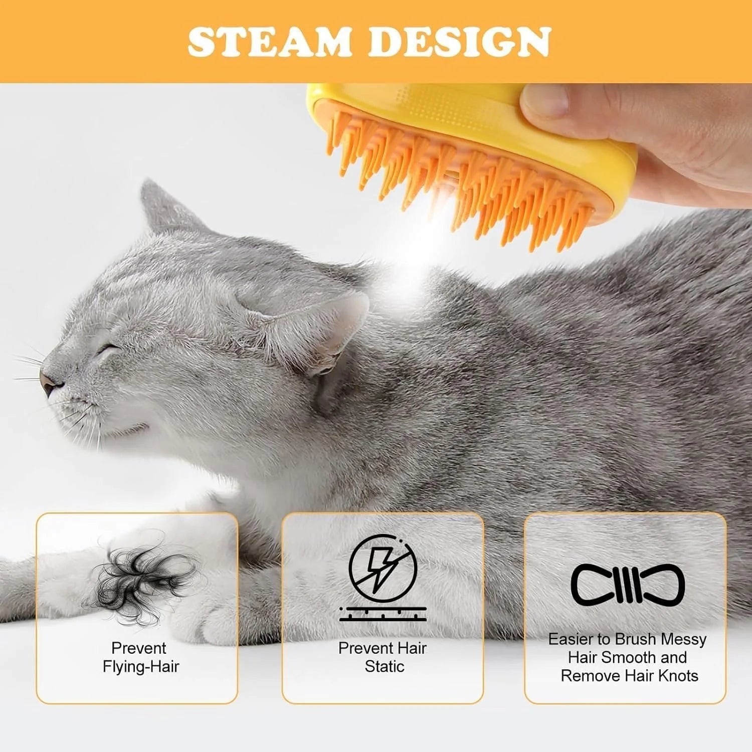 Steam Pet Brush with Unique Spray Function for your Dogs & cats for their healthy coat
