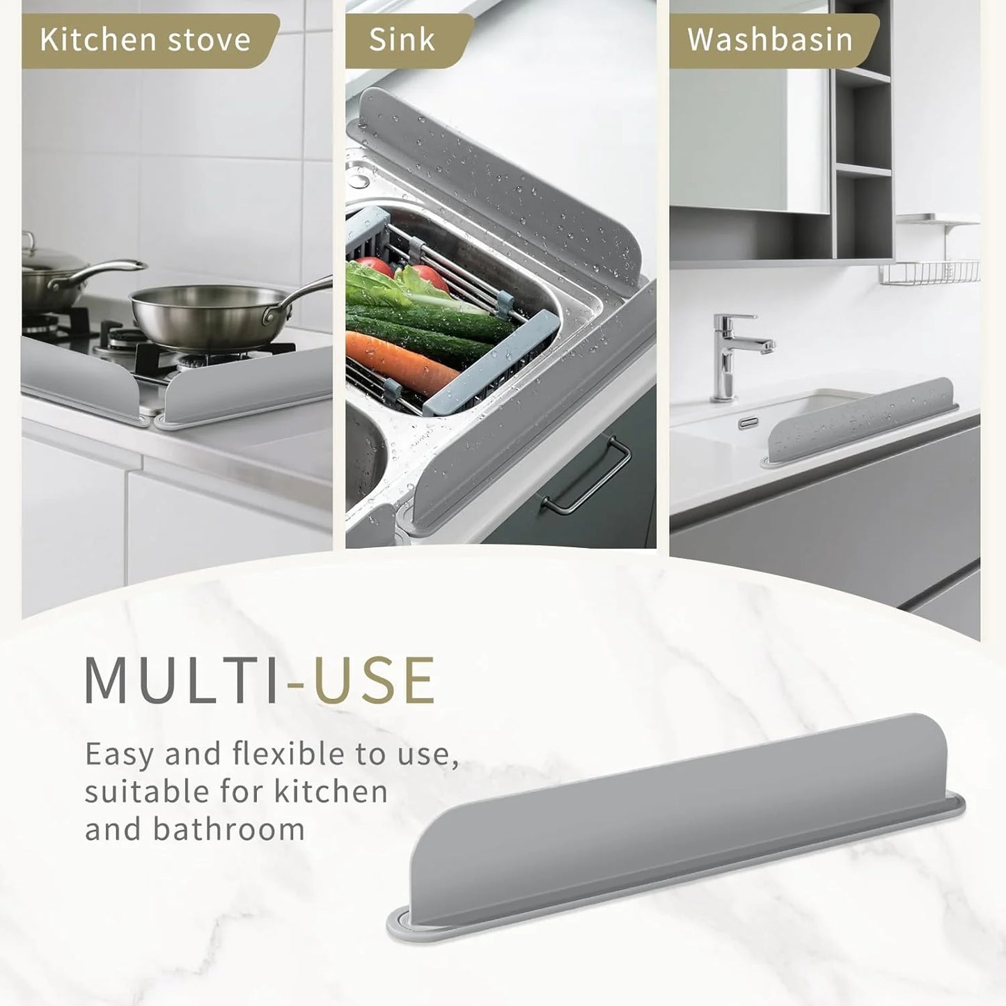 Flexible Silicone Splash Guard for Kitchen Sink Edges - Keep Counters Dry| Easy Fit & Durable