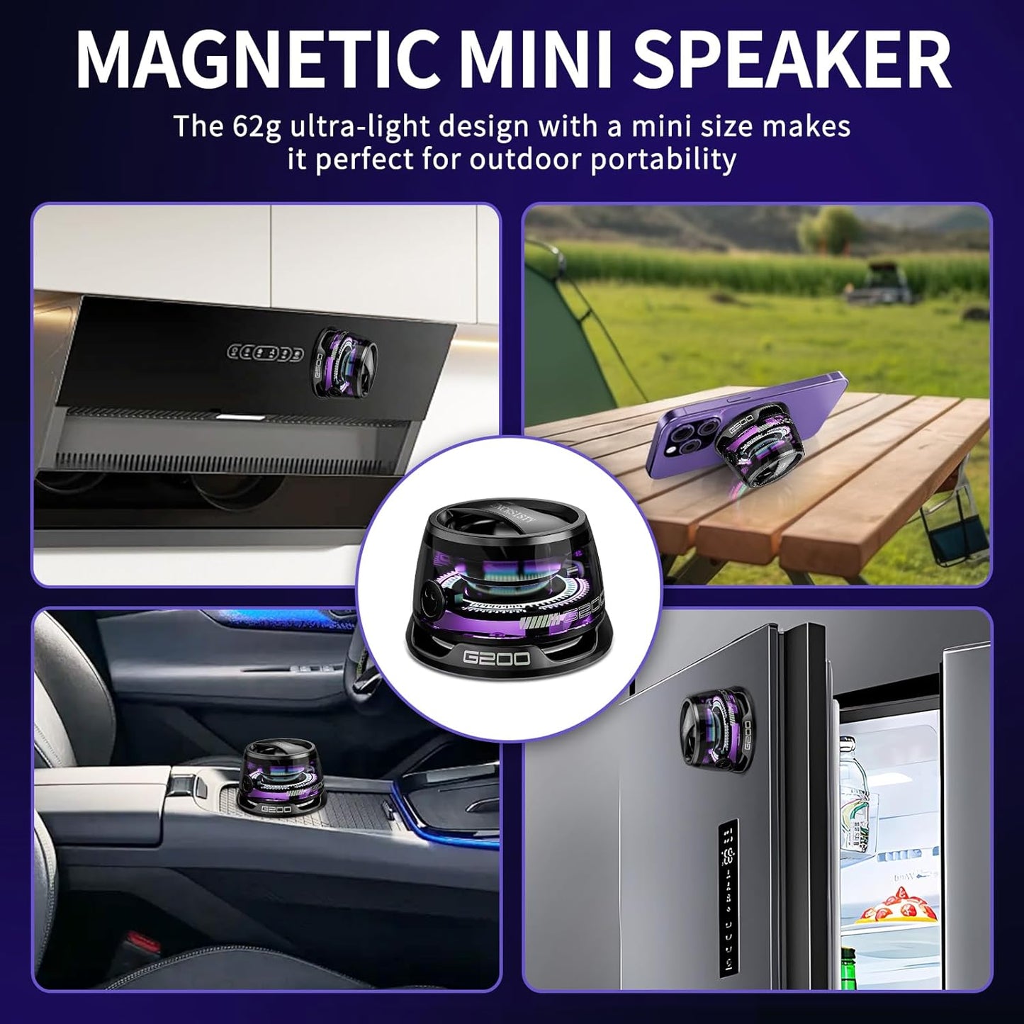 Portable Magnetic  Bluetooth Speaker with Stunning RGB & Strong Magnet Mount. Compatible with all Mobile Phones
