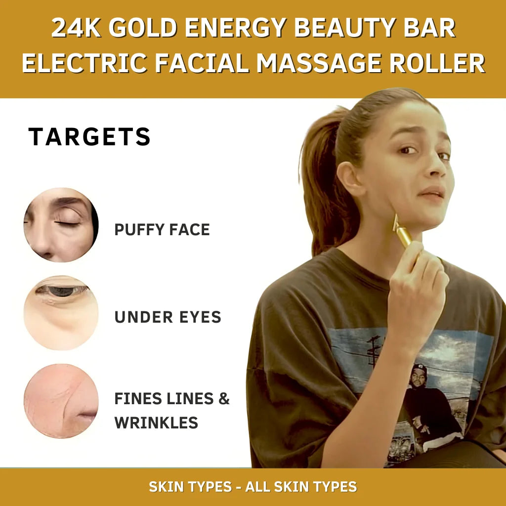 24K Gold Vibrating Facial Massager For Youthful Glow, Instant Face Lift & Bye-Bye Puffiness