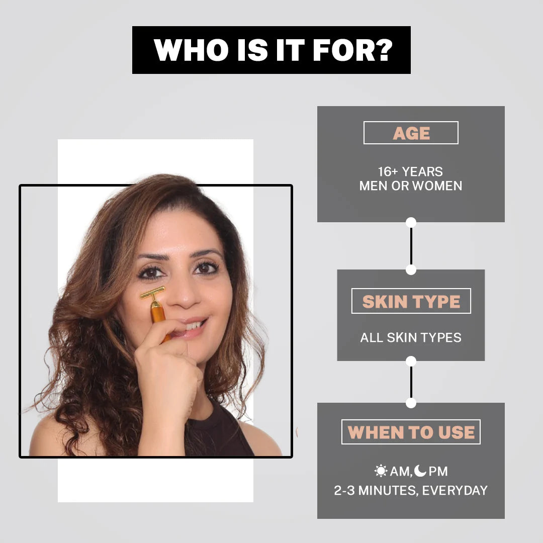 24K Gold Vibrating Facial Massager For Youthful Glow, Instant Face Lift & Bye-Bye Puffiness