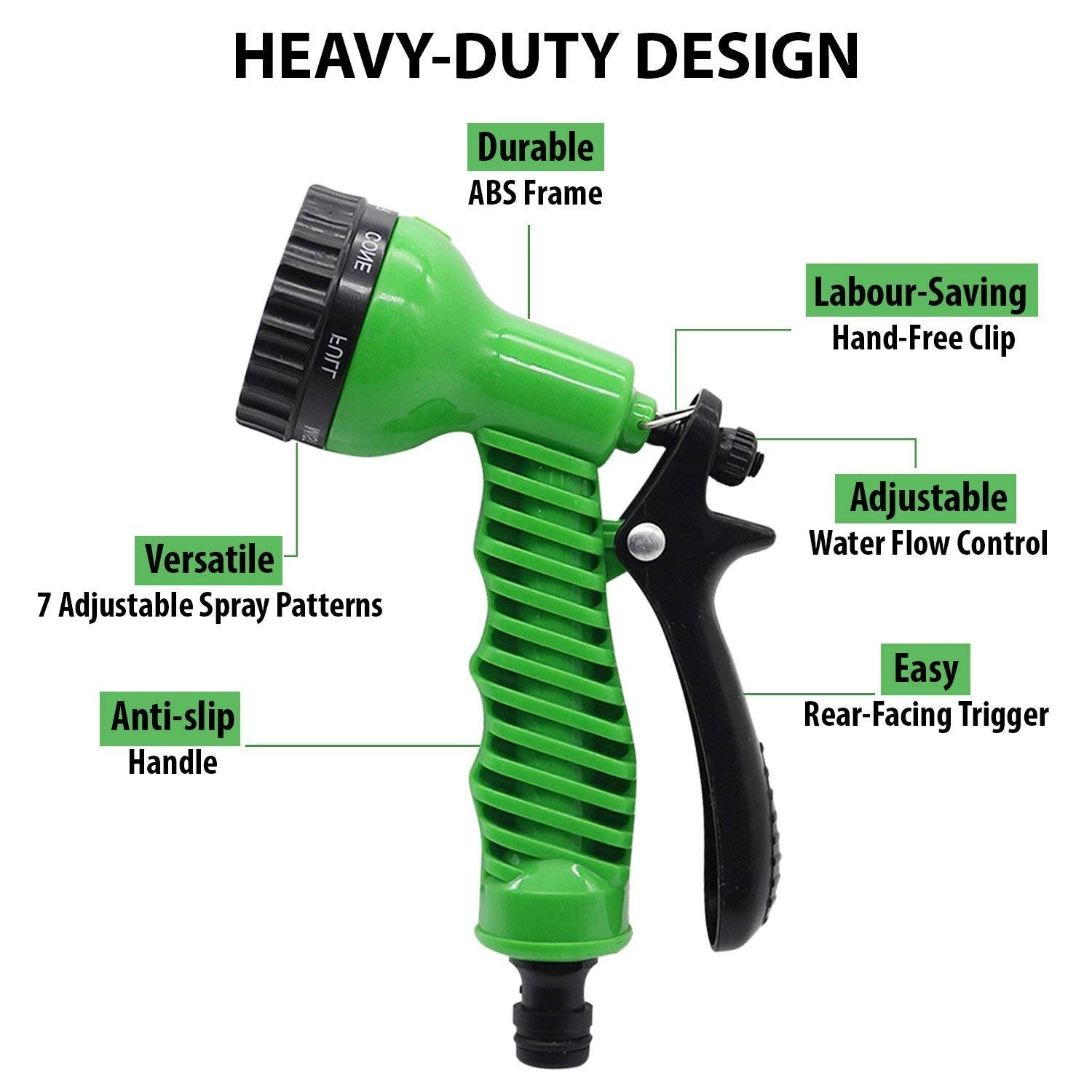 7 Pattern Garden Hose Nozzle Water Spray Gun with Valve Control for Gardening | Watering Plants | Wash Car, Bike, Lawn